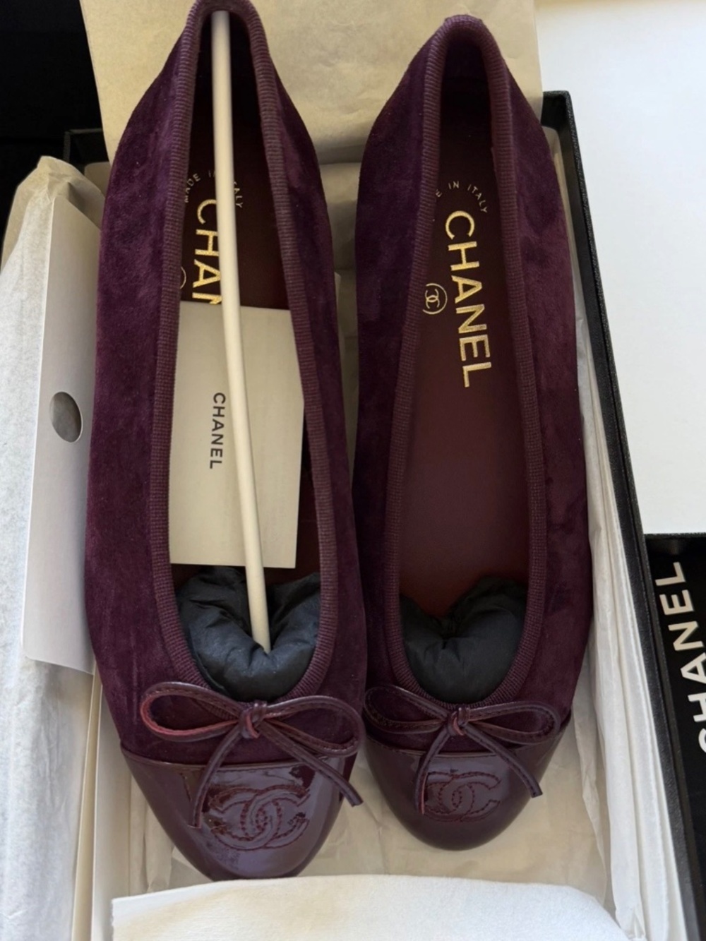 Chanel 26A Metiers Dart Burgundy Suede Ballet Flats 38